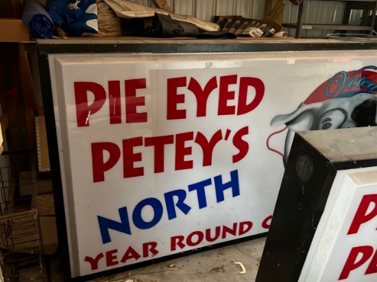 Double sided lighted sign. Pie Eyed Peteys. 10 foot long x 5 foot high