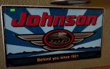 Metal Johnson Behind you since 1921 sign 24”x14”