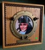 Porthole Captain picture in wood display 17.5”x17.5”
