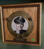 Porthole First Mate picture in wood display 17.5”x17.5”