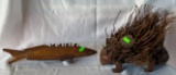 Wooden Fish 15.5” and Porcupine 11”