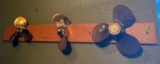 3 Brass Boat Propellers on Wooden Display 51”