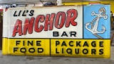 (2) Lil’s Anchor Bar Fine Food / Package Liquors inserts for lighted sign 119”x59” (damaged)