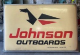 Two-Panel Johnson Outboards Authorized Dealer lighted sign in metal frame w/hangers 73”x48”
