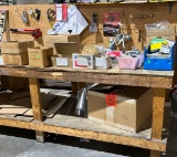 Wood workbench with contents as shown in pictures with exception on wire wheel machine 40x96x 40