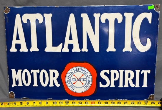Atlantic motor spirit porcelain sign 15x24"