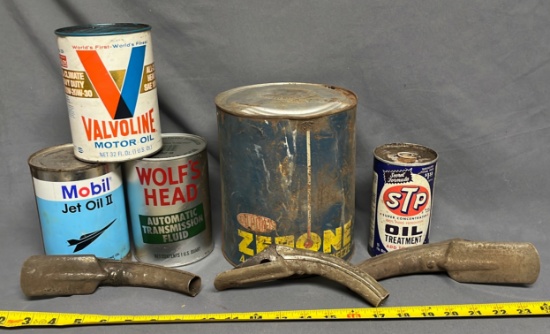Oil can assortment wolf's head, Mobil, STP