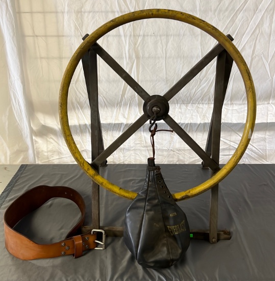 Vintage Hanging Leather Everlast Punching Bag & MacGregor Belt