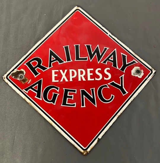 Enamel Railway Express Agency Sign 8x8" (some chipping)