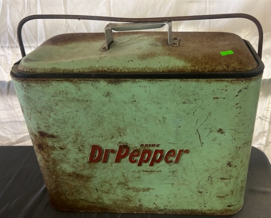 Vintage Dr. pepper cooler 8.5x17.5x16", has dent