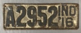 Vintage Metal IND '16 License Plate 15.5x5.5