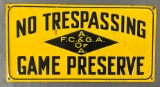 Metal Embossed No Trespassing Game Preserve Sign 10.25x5.25