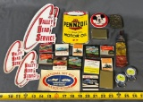 Pabst belt buckle, matchbooks, stickers, JD keychains