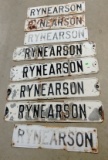 8 Rynearson embossed Street signs, four 30x6