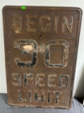 Begin 30 Speed Limit metal embossed sign rusty , 20x30