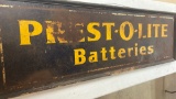 Prest-o-lite batteries metal sign in wood frame 19x72
