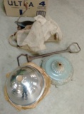 Cast iron lamp base, seeder, light shades, hot holder