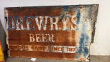 Drewrys beer embossed metal sign on wood frame , 46x74