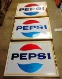 Three - Embossed Light Weight Metal Pepsi Signs 45.25x32
