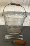 Glass Ice Bucket with Tongs & Ice Pick 9x7.25