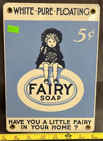 Fairy Soap Enamel "Have You A Little Fairy In Your Home?" Sign 7x10"