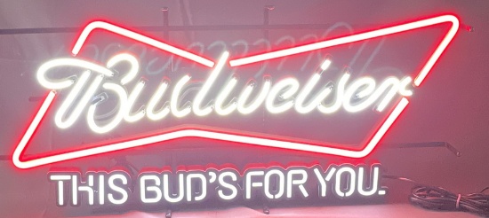 Illuminated Budweiser Neon Bar Sign
