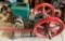 Hit and Miss Gas Engine with Red Flywheels and Green Hopper
