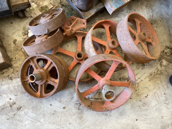 Six Cast Iron Industrial Pulley Wheels