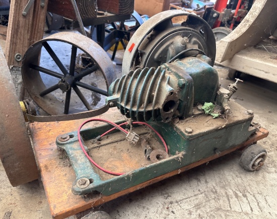 Gas Engine with Cast Metal Components on Mounted Base