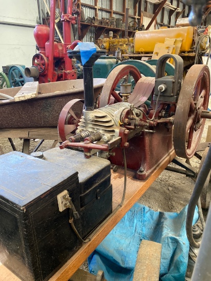 Stationary Hit-and-Miss Gas Engine with Red Flywheels