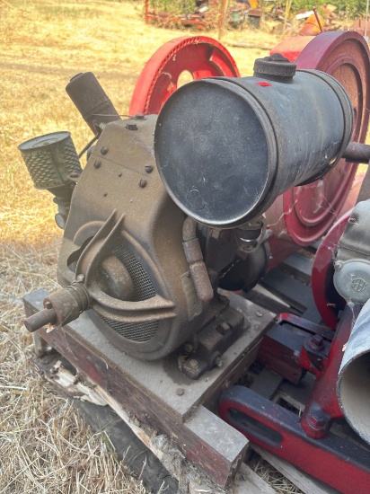Early-Model Stationary Engine with Flywheel and Carburetor