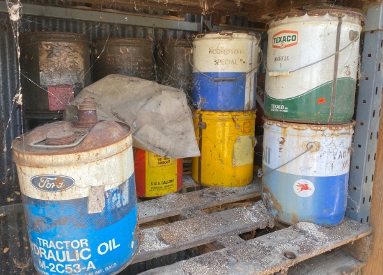 Metal Oil and Grease Buckets, Including Texaco and Mobil