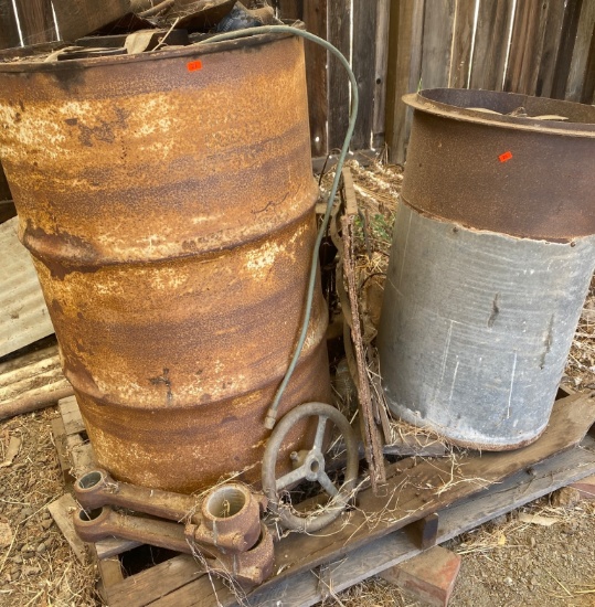 Skid of Scrap Steel with Assorted Drums and Metal Components