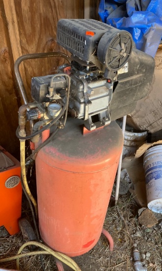 Vertical Air Compressor With Red Tank and Electric Motor