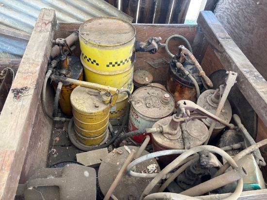 Industrial Oil Cans and Equipment in TVG Marked Crate