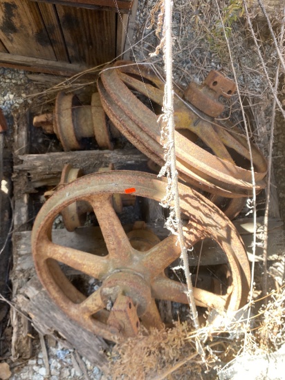 Rusted Metal Industrial Wheels and Pulleys