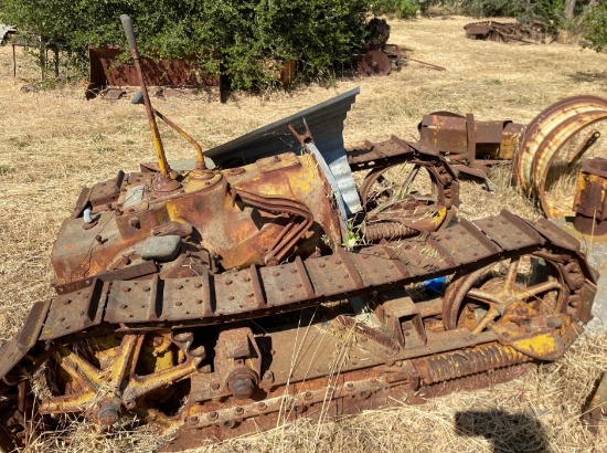 Rusty Steel Tracked Tractor Base with Assorted Parts