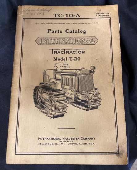 International Harvester Parts Catalog TC-10-A for TracTractor Model T-20