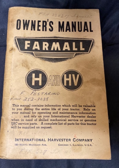 Owner’s Manual for Farmall H and HV Tractors by International Harvester