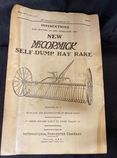 Instruction Manual for McCormick Self-Dump Hay Rake by International Harvester
