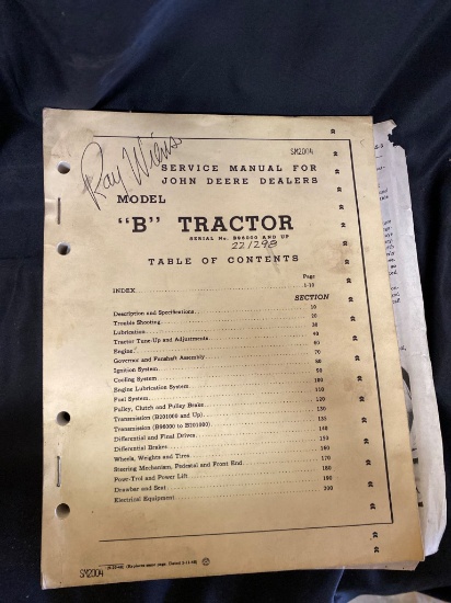 Service Manual for John Deere Model ‘H’ Tractor