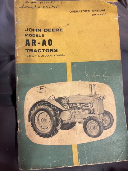 John Deere Models AR-AO Tractors Operator’s Manual, OM-R2003