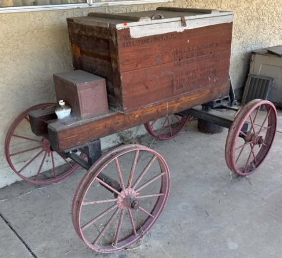Navy Yard Wagon with Wooden Storage Chest and Metal Wheels