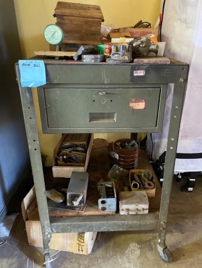 Metal Rolling Tool Cart with Drawer and Assorted Contents