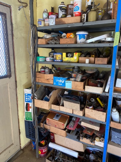 Contents of Parts Shelf With Assorted Tools, Hardware, and Supplies
