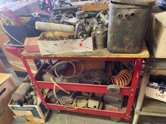 Rolling Tool Cart With Assorted Tools and Hardware