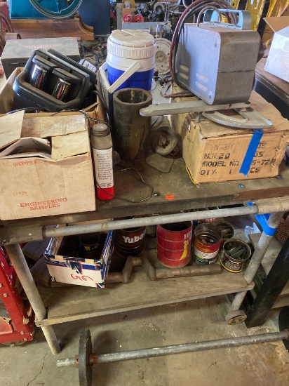 Metal Utility Bench with Assorted Contents Including Tools and Hardware