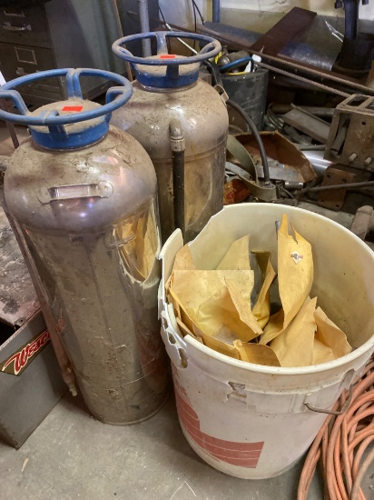 Soda Acid Fire Extinguishers and Bucket with Contents