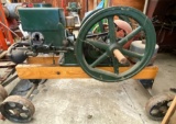 Hit and Miss Engine Mounted on Wheeled Wooden Cart
