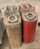 Two Metal Fuel Cans in Red and Brown Finish
